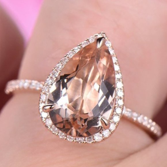 🔥 Water Drop Champagne Gemstone Rose Gold Elegant Pear Ring for Women, VIP155 - Picture 2 of 7